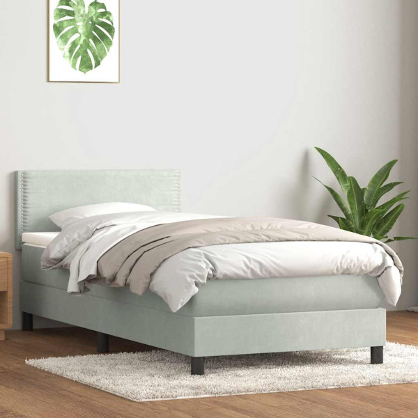 Cama box spring con colchón terciopelo gris claro 90x210 cm Cama box spring con colchón terciopelo gris claro 90x210 cm D