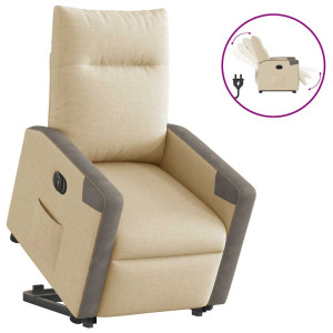 Sillón eléctrico reclinable elevable de tela color crema D