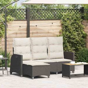 Sofá de jardín reclinable con cojines en forma de L ratán negro D