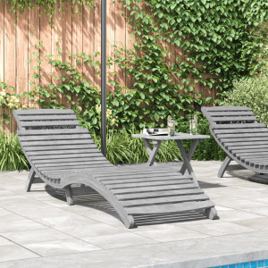 Tumbona de madera maciza de acacia gris 184x55x64 cm D