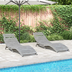Tumbonas 2 unidades madera maciza acacia gris 184x55x64 cm D