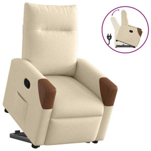 Sillón reclinable elevable de tela color crema D