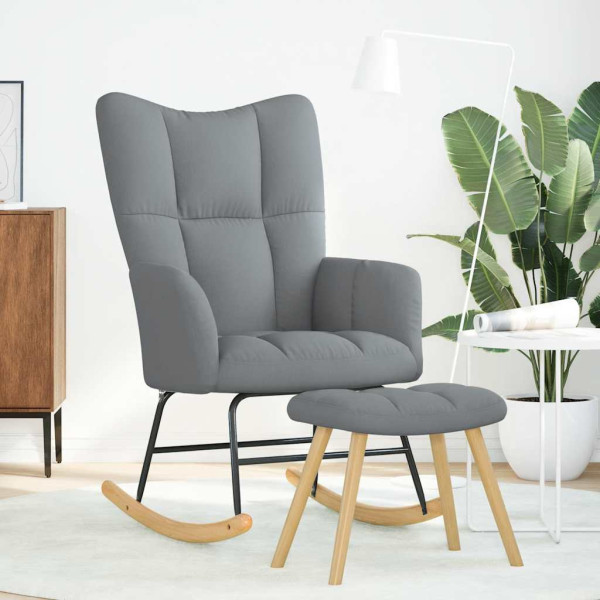 Cadeira de baloiço com banco p/ pés tecido cinzento-claro M 3