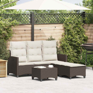 Set de sofás de jardín en forma de L con cojines 3 pzas marrón D