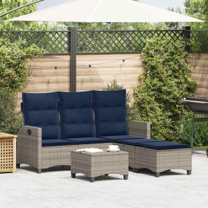 Set de sofás de jardín en forma de L con cojines 3 pzas gris D