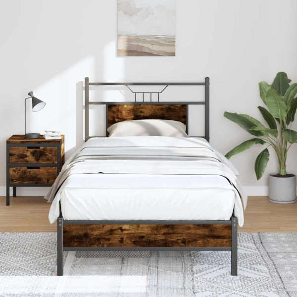 Estructura de cama sin colchón madera roble ahumado 90x190 cm Estructura de cama sin colchón madera roble ahumado 90x190 cm D
