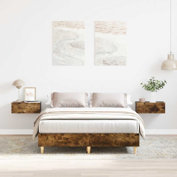 Estructura de cama sin colchón roble ahumado 140x190 cm madera Estructura de cama sin colchón roble ahumado 140x190 cm madera D