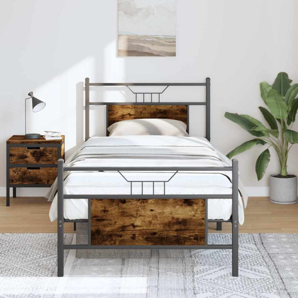 Estructura de cama sin colchón madera roble ahumado 90x190 cm Estructura de cama sin colchón madera roble ahumado 90x190 cm D