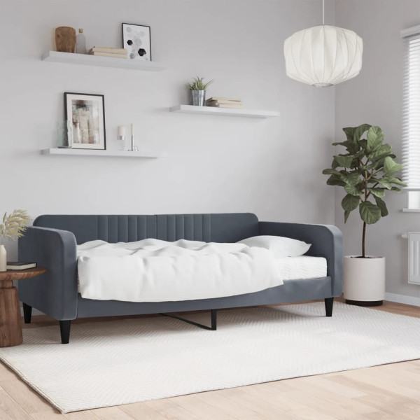 Sofá cama con colchón terciopelo gris oscuro 90x190 cm Sofá cama con colchón terciopelo gris oscuro 90x190 cm D