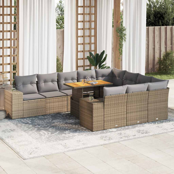Set sofás jardín y cojines 10 pzas ratán sintético acacia beige Set sofás jardín y cojines 10 pzas ratán sintético acacia beige D