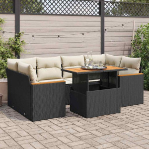 Set sofás jardín y cojines 6 pzas ratán sintético acacia negro D