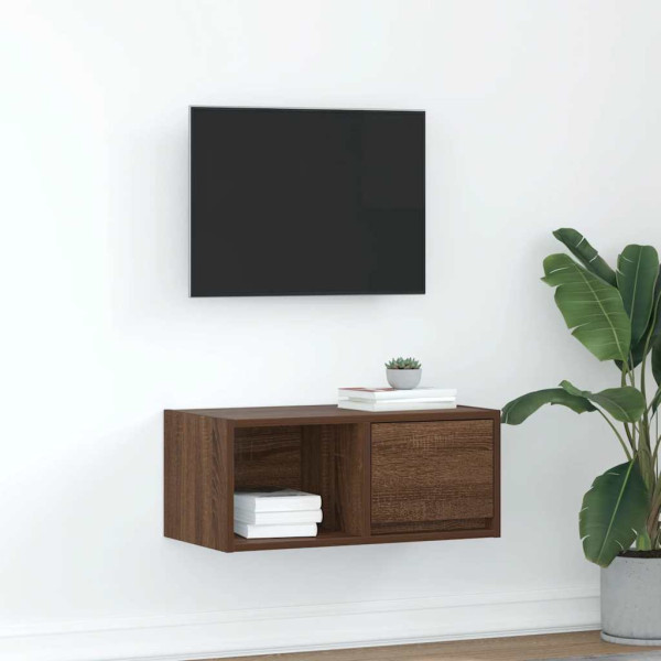 Mueble de TV madera contrachapada roble marrón 60x31x25.5 cm Mueble de TV madera contrachapada roble marrón 60x31x25.5 cm D