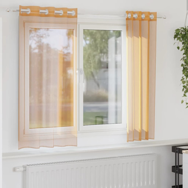 Cortinas de gasa con ojales 2 uds naranja 140x140 cm Cortinas de gasa con ojales 2 uds naranja 140x140 cm D