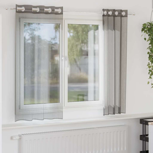 Cortinas de gasa con ojales 2 uds gris oscuro 140x140 cm D