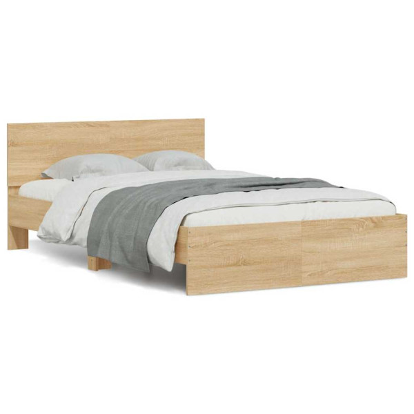 Estructura de cama cabecero y luces LED roble Sonoma 140x200 cm Estructura de cama cabecero y luces LED roble Sonoma 140x200 cm D