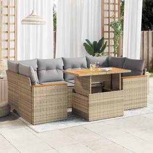 Set sofás jardín y cojines 6 pzas ratán sintético acacia beige D