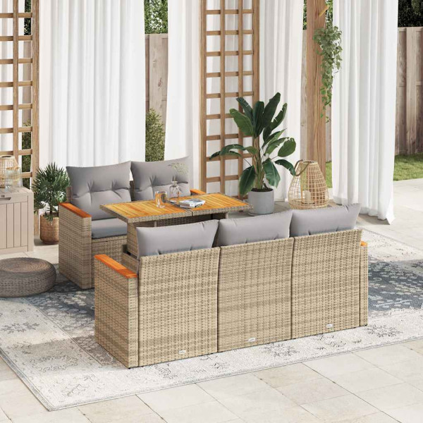 Set sofás jardín y cojines 6 pzas ratán sintético acacia beige Set sofás jardín y cojines 6 pzas ratán sintético acacia beige D