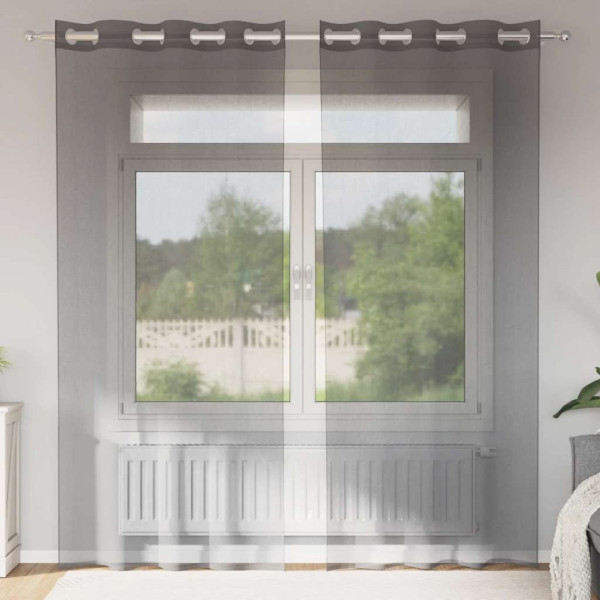 Cortinas de gasa con ojales 2 uds gris oscuro 140x225 cm Cortinas de gasa con ojales 2 uds gris oscuro 140x225 cm D