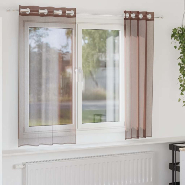 Cortinas de gasa con ojales 2 uds marrón 140x175 cm Cortinas de gasa con ojales 2 uds marrón 140x175 cm D