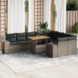 Set sofás jardín y cojines 10 pzas ratán sintético acacia gris D