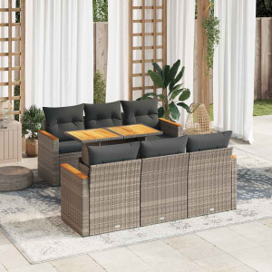 Set sofás jardín y cojines 7 pzas ratán sintético acacia gris D