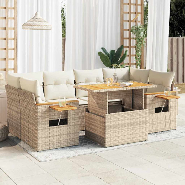 Set sofás jardín y cojines 7 pzas ratán sintético acacia beige Set sofás jardín y cojines 7 pzas ratán sintético acacia beige D