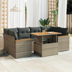Set sofás jardín y cojines 6 pzas ratán sintético acacia gris D