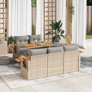 Set sofás jardín y cojines 6 pzas ratán sintético acacia beige D