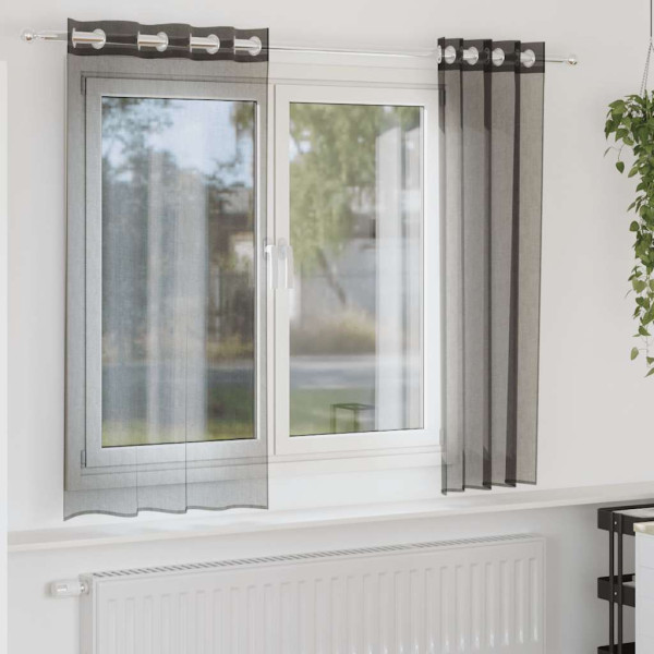 Cortinas de gasa con ojales 2 uds negro 140x140 cm Cortinas de gasa con ojales 2 uds negro 140x140 cm D