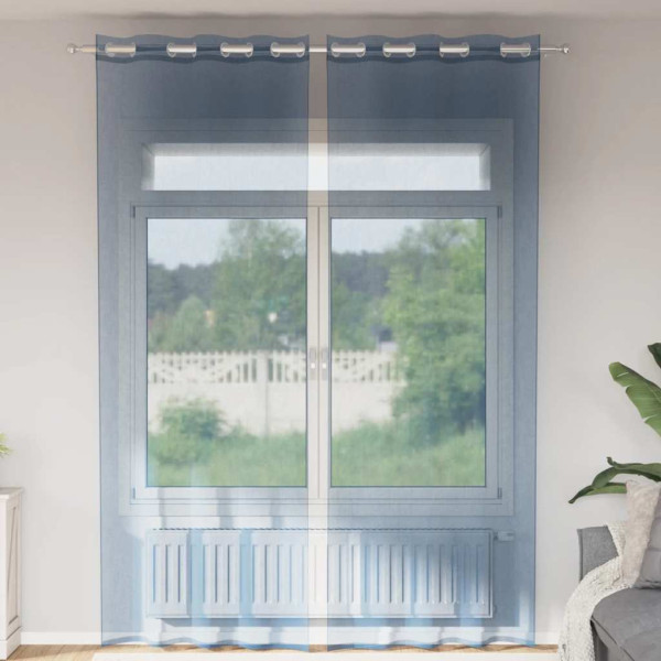 Cortinas de gasa con ojales 2 uds azul real Cortinas de gasa con ojales 2 uds azul real D