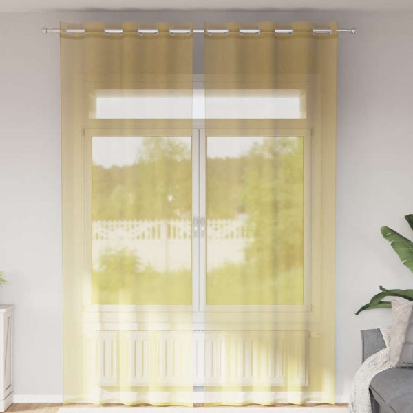 Cortinas de gasa con ojales 2 uds amarillo Cortinas de gasa con ojales 2 uds amarillo D