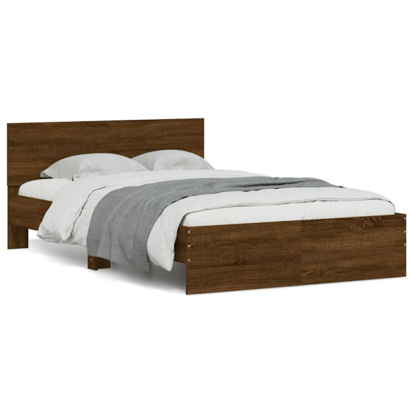 Estructura de cama cabecero y luces LED marrón roble 120x190 cm Estructura de cama cabecero y luces LED marrón roble 120x190 cm D