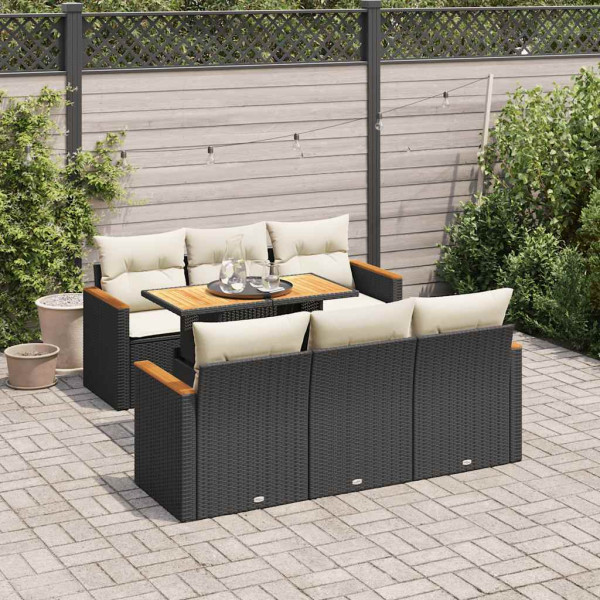 Set sofás jardín y cojines 7 pzas ratán sintético acacia negro Set sofás jardín y cojines 7 pzas ratán sintético acacia negro D
