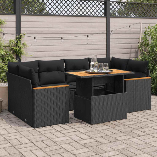 Set sofás jardín y cojines 6 pzas ratán sintético acacia negro Set sofás jardín y cojines 6 pzas ratán sintético acacia negro D
