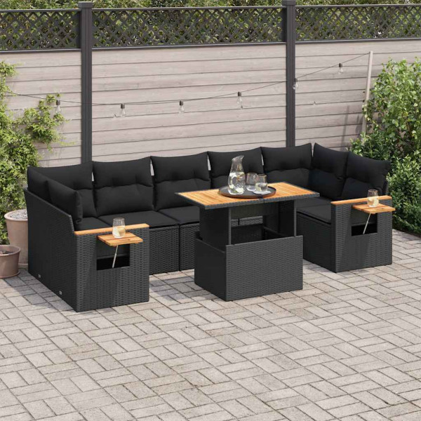 Set sofás jardín y cojines 8 pzas ratán sintético acacia negro Set sofás jardín y cojines 8 pzas ratán sintético acacia negro D