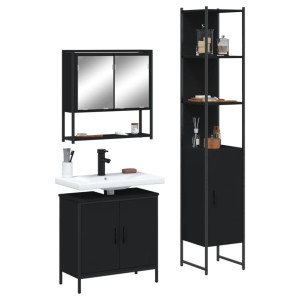 Juego de muebles de baño 3 pzas madera contrachapada negro D