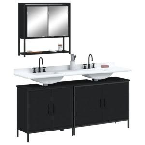 Juego de muebles de baño 3 pzas madera contrachapada negro D
