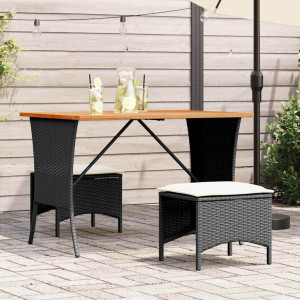Mesa de jardín superficie de madera ratán PE negro 105x75x72 cm D
