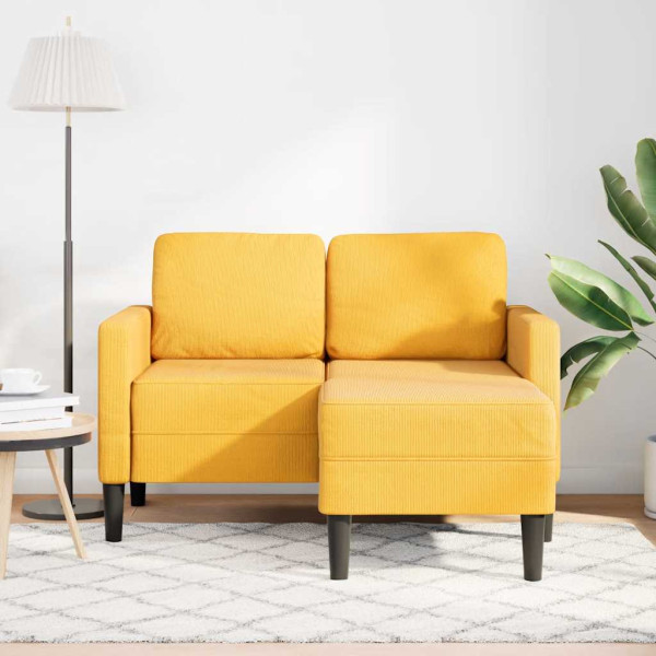 Sofá 2 plazas con chaise longue en forma L amarillo claro 125cm D