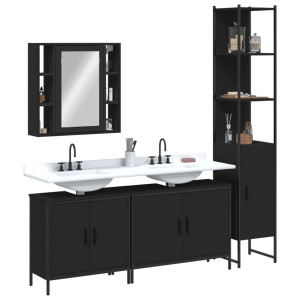 Juego de muebles de baño 4 piezas madera de ingeniería negro D