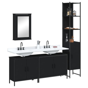 Juego de muebles de baño 4 pzas madera contrachapada negro D