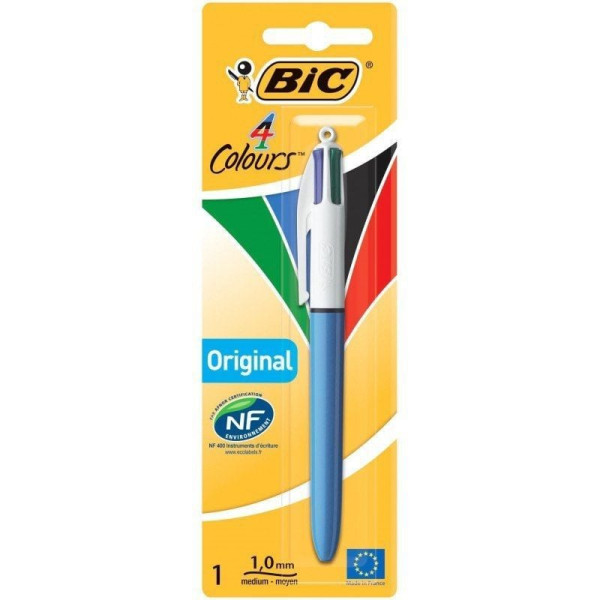 Caja de bolígrafos de tinta de aceite retráctil bic 4 colours original 802077/ 1 unidad/ 4 colores de tinta/ cuerpo color azul D