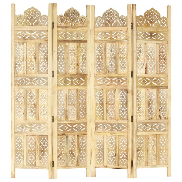 Biombo 4 paneles tallado a mano madera maciza mango 160x165 cm D