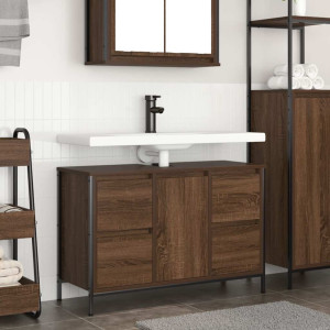 Mueble de lavabo con cajones roble marrón 90x34.5x60 cm D