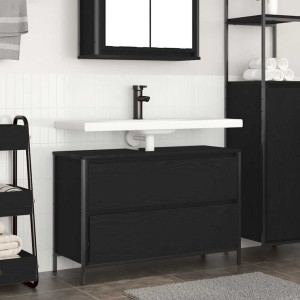 Mueble de baño con lavabo y cajones roble negro 90x34.5x60 cm D