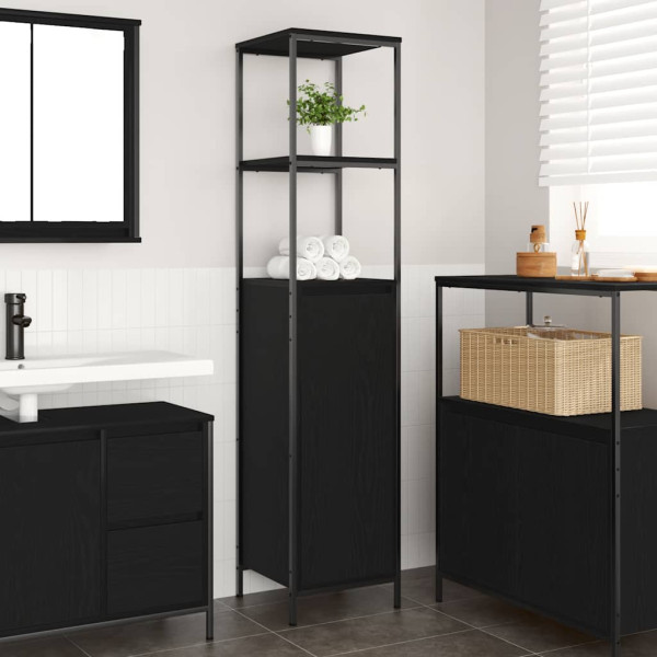 Mueble de baño con estantes roble negro 36x35x165 cm D