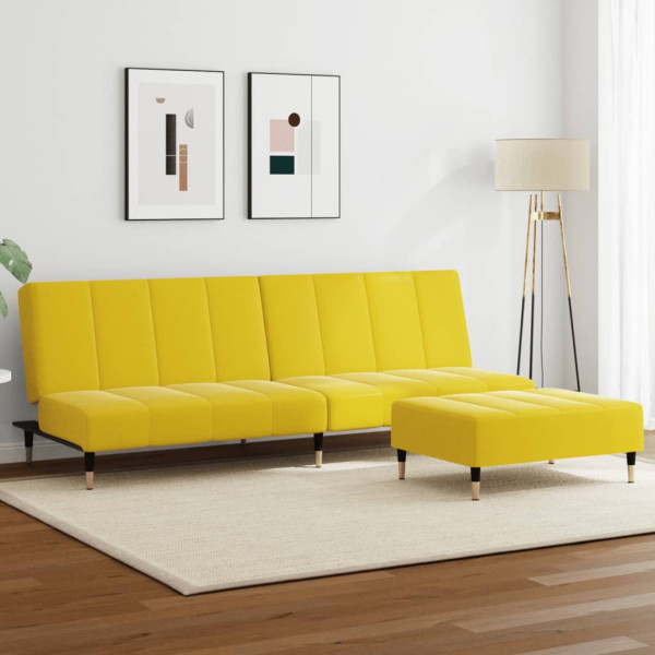 Sofá cama de 2 plazas con taburete terciopelo amarillo Sofá cama de 2 plazas con taburete terciopelo amarillo D