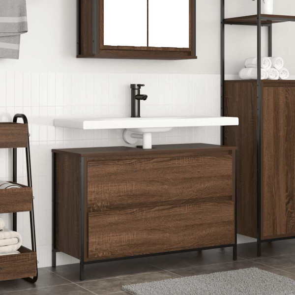 Mueble de baño con lavabo y cajones roble marrón 90x34.5x60 cm D