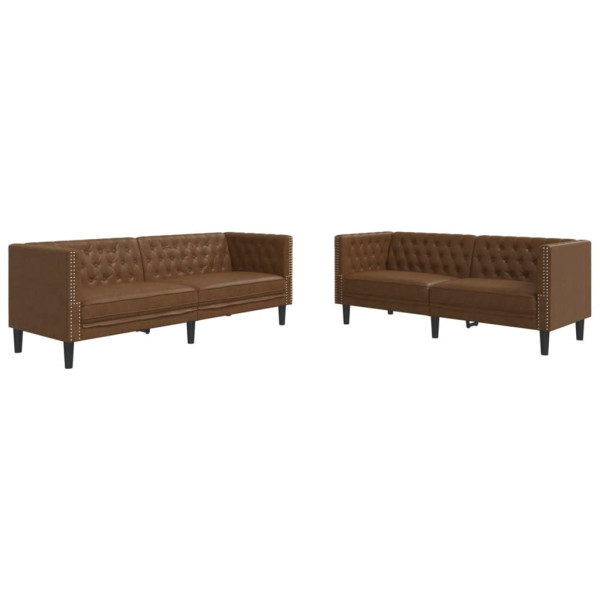 2 pcs conj. de sofás chesterfield camurça artificial castanho M 2