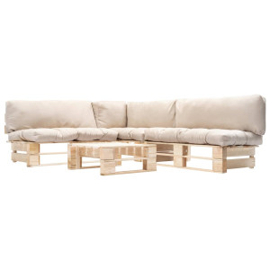 Muebles de palets de jardín con cojines arena 4 piezas madera D